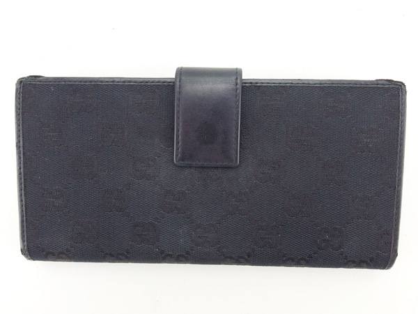 グッチ GUCCI 長財布ＧＧキャンバス ブラック×ゴールド レディース 中古_1