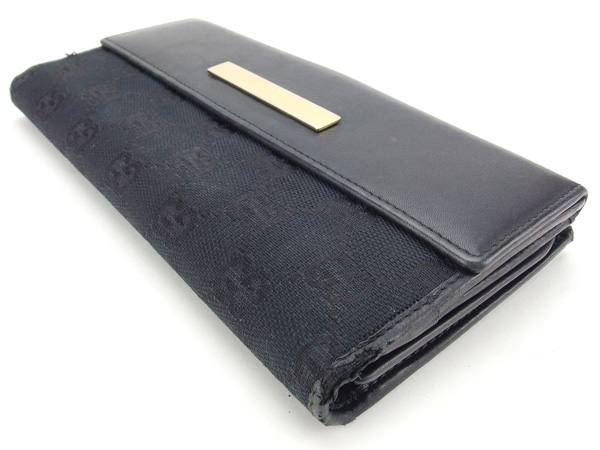 グッチ GUCCI 長財布ＧＧキャンバス ブラック×ゴールド レディース 中古_2