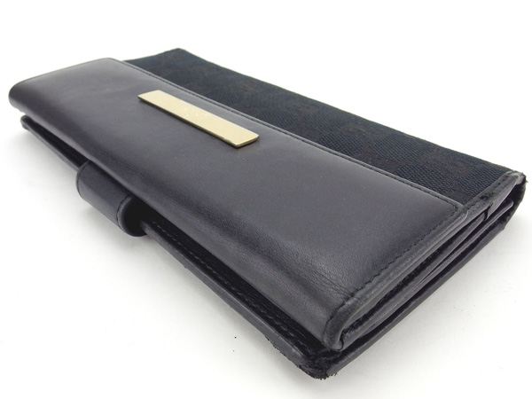 グッチ GUCCI 長財布ＧＧキャンバス ブラック×ゴールド レディース 中古_3