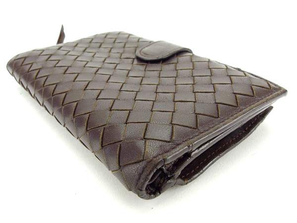 ボッテガヴェネタ BOTTEGAVENETA 二つ折り財布イントレチャート ダークブラウン×ゴールド レディース 中古_2