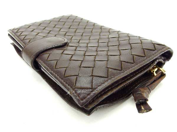 ボッテガヴェネタ BOTTEGAVENETA 二つ折り財布イントレチャート ダークブラウン×ゴールド レディース 中古_3