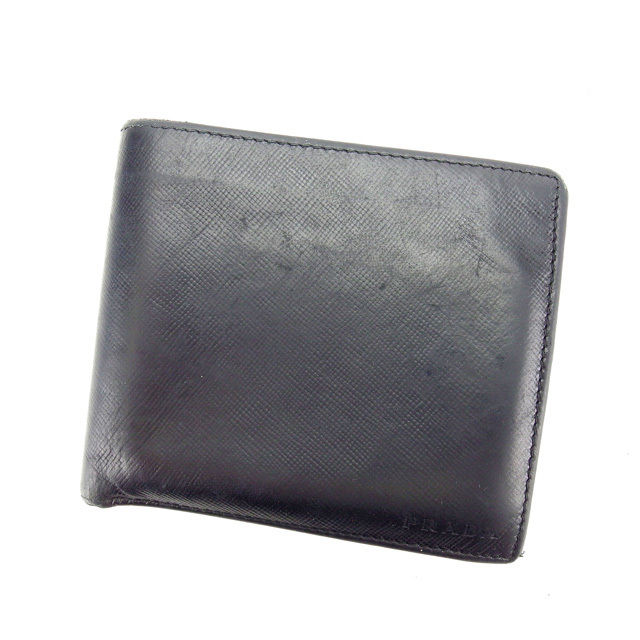 【BIGお買い物ラリー★30%OFFセール中】プラダ PRADA 二つ折り財布 ブラック レディース 中古
