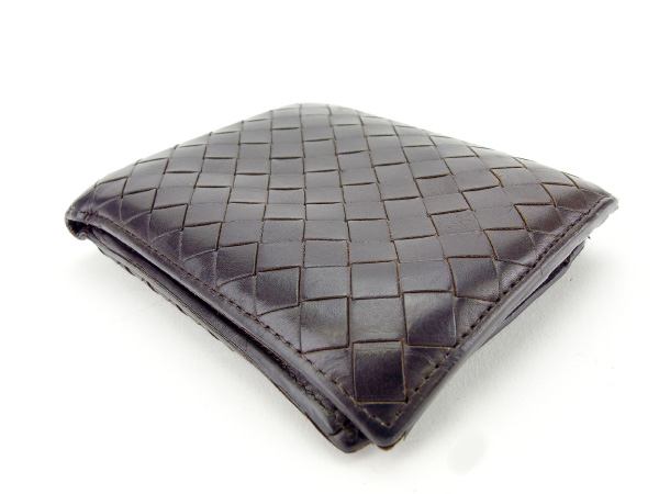 【30％OFF★週末タイムセール】ボッテガヴェネタ BOTTEGAVENETA 二つ折り財布イントレチャート ダークブラウン レディース 中古_2