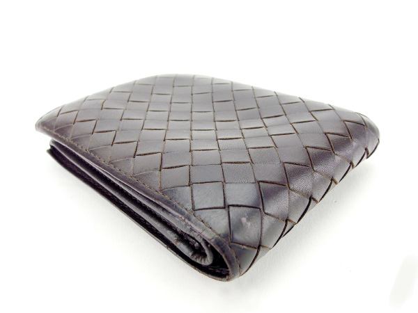 【30％OFF★週末タイムセール】ボッテガヴェネタ BOTTEGAVENETA 二つ折り財布イントレチャート ダークブラウン レディース 中古_3