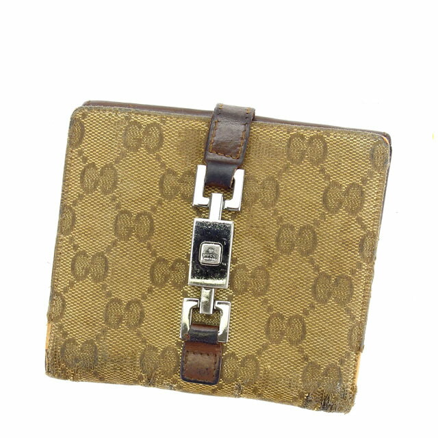 グッチ GUCCI 二つ折り財布GGキャンバス×ジャッキー金具 ブラウン系