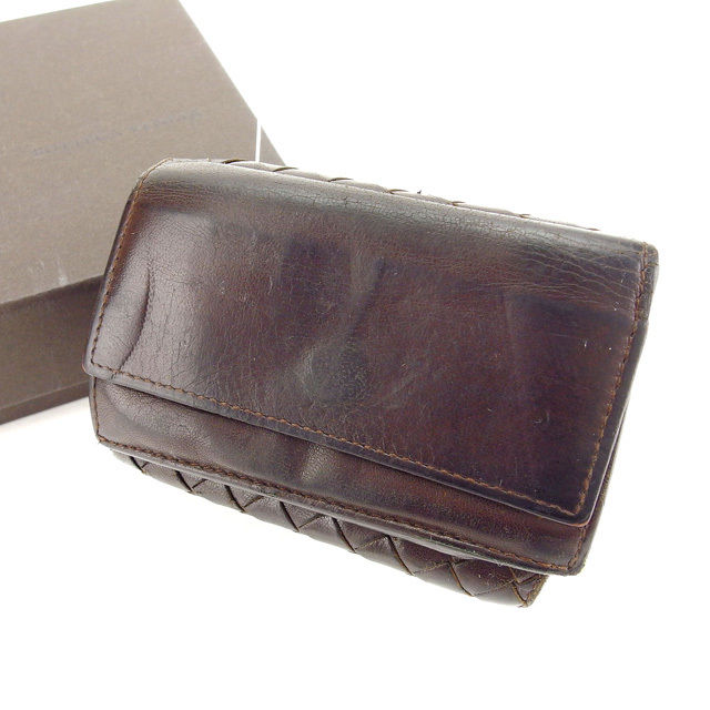 【BIGお買い物ラリー★30%OFFセール中】ボッテガヴェネタ BOTTEGAVENETA 三つ折り財布イントレチャート ダークブラウン レディース 中古