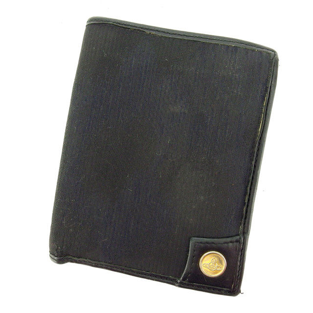 【BIGお買い物ラリー★30%OFFセール中】ヴィヴィアンウエストウッド Vivienne Westwood 二つ折り財布オーブボタン ブラック×ゴールド レディース 中古