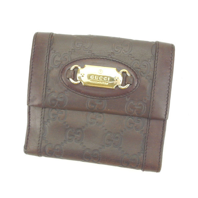 【BIGお買い物ラリー★30%OFFセール中】グッチ GUCCI 二つ折り財布グッチシマ ブラウン×ゴールド レディース 中古