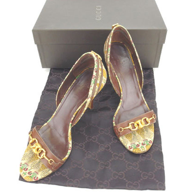 グッチ GUCCI サンダルホースビット ♯7ハーフC ハイヒール ベージュ