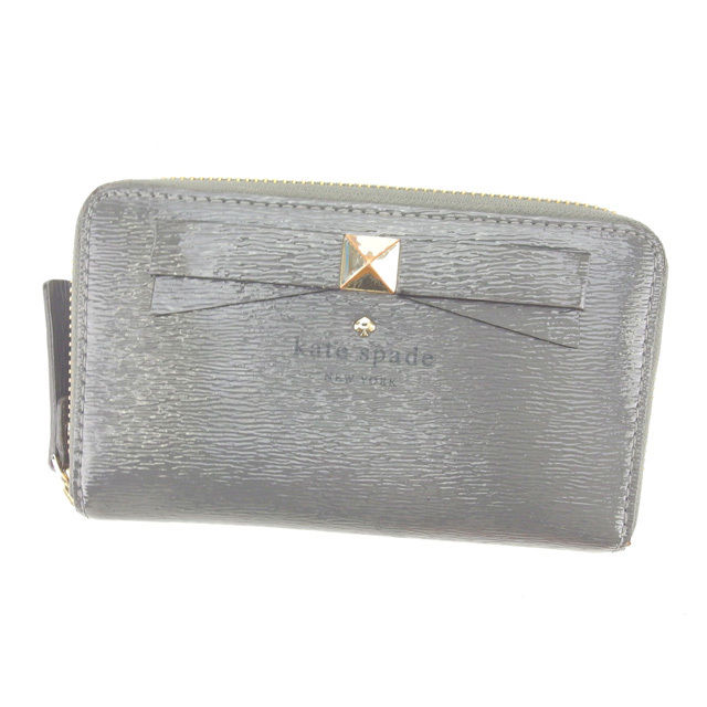 【BIGお買い物ラリー★30%OFFセール中】ケイトスペード Kate Spade 長財布リボンモチーフ グレー×ゴールド レディース 中古