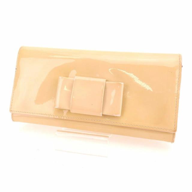 【BIGお買い物ラリー★30%OFFセール中】ミュウミュウ MIUMIU 長財布 VERNICE FIOCCO ベージュ×レッド レディース 中古