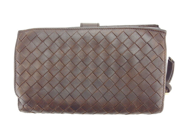 【30％OFF★週末タイムSALE】ボッテガヴェネタ BOTTEGAVENETA 長財布イントレチャート ブラウン×ゴールド レディース 中古_1