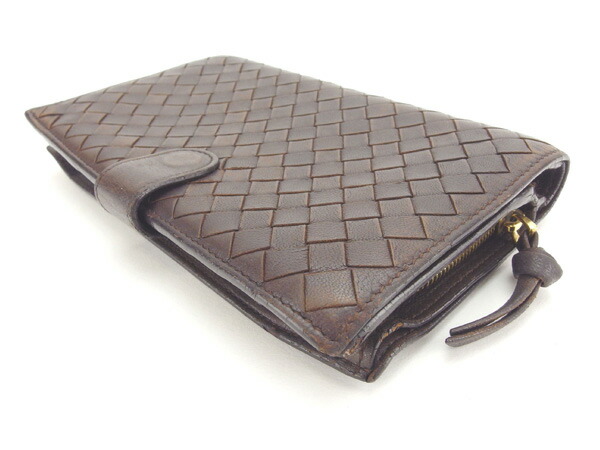 【30％OFF★週末タイムSALE】ボッテガヴェネタ BOTTEGAVENETA 長財布イントレチャート ブラウン×ゴールド レディース 中古_2