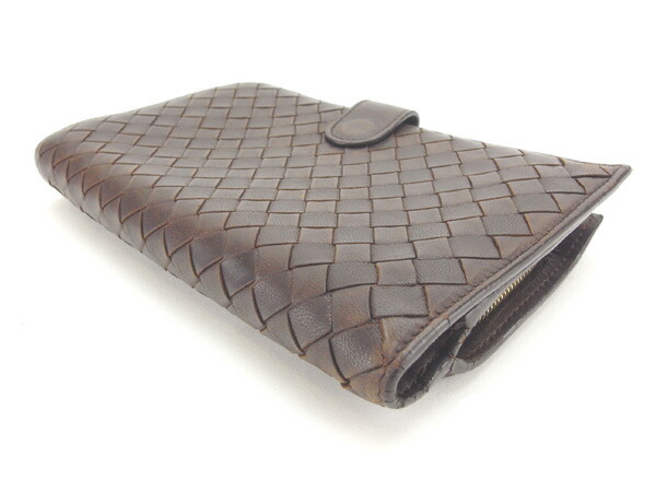 【30％OFF★週末タイムSALE】ボッテガヴェネタ BOTTEGAVENETA 長財布イントレチャート ブラウン×ゴールド レディース 中古_3