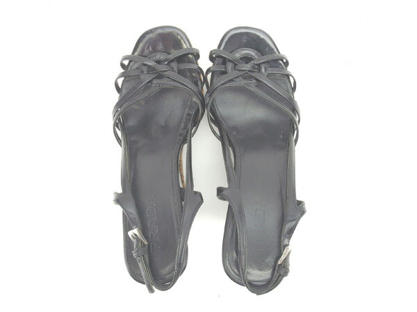 【週末セール★30％OFF】プラダ PRADA サンダルウェッジソール ♯35ハーフ ブラック×ナチュラル レディース 中古_1