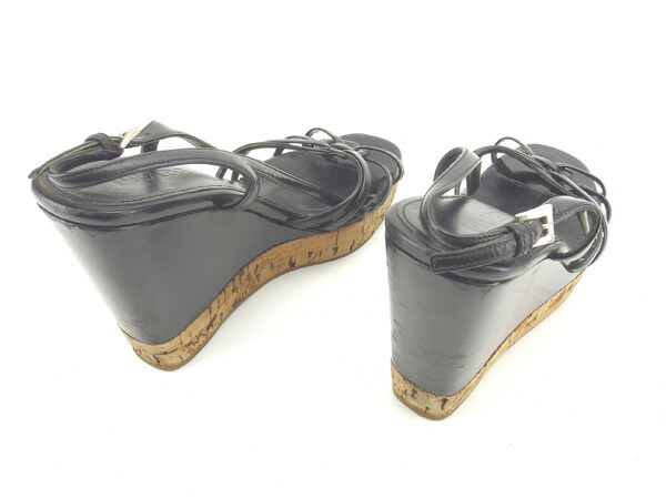 【週末セール★30％OFF】プラダ PRADA サンダルウェッジソール ♯35ハーフ ブラック×ナチュラル レディース 中古_2