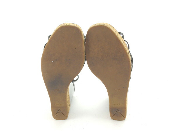 【週末セール★30％OFF】プラダ PRADA サンダルウェッジソール ♯35ハーフ ブラック×ナチュラル レディース 中古_4