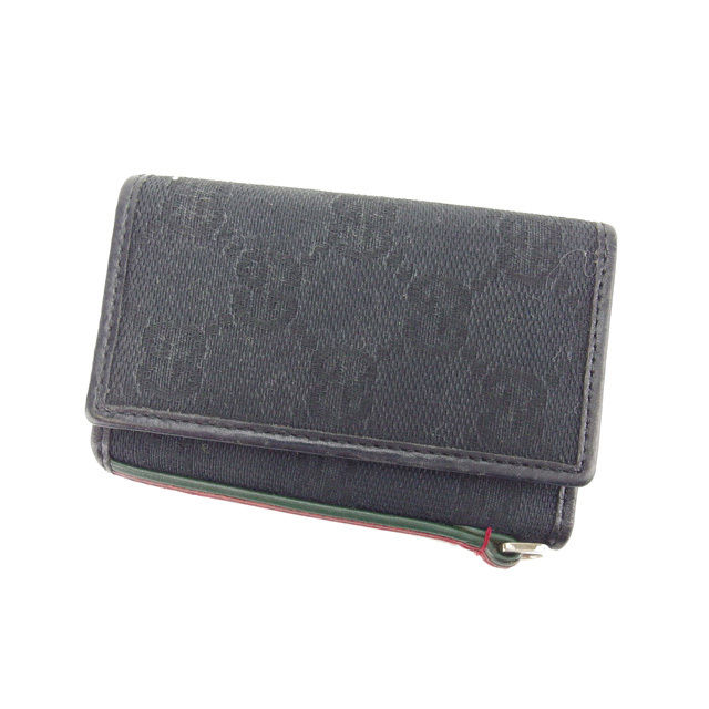 【BIGお買い物ラリー★30%OFFセール中】グッチ GUCCI キーケースＧＧキャンバス シェリーライン ブラック×グリーン×レッド レディース 中古