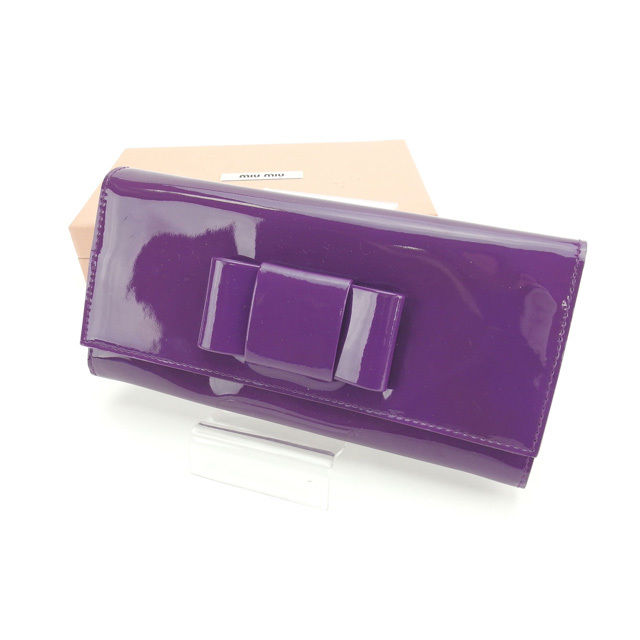 【BIGお買い物ラリー★30%OFFセール中】ミュウミュウ MIUMIU 長財布 パープル×ゴールド レディース 中古