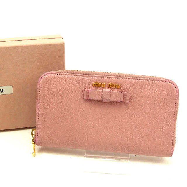 【BIGお買い物ラリー★30%OFFセール中】ミュウミュウ MIUMIU 長財布リボンモチーフ レッド ゴールド レディース 中古 BIGお買い物ラリー☆30%OFFセール中】ミュウミュウ MIUMIU 長財布