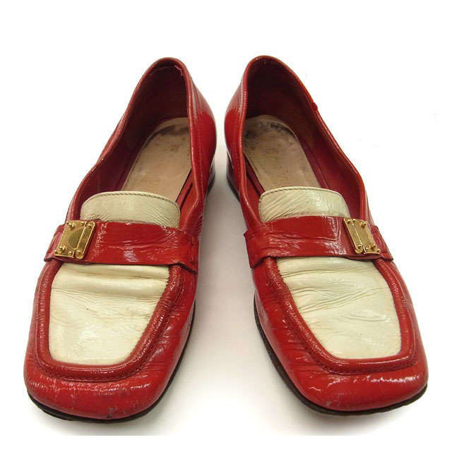 【BIGお買い物ラリー★30%OFFセール中】ルイ・ヴィトン LOUIS VUITTON ローファーロゴ /♯35・1/2セリュー錠金具付き レッド×アイボリー レディース 中古