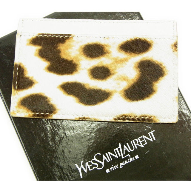 【BIGお買い物ラリー★30%OFFセール中】イヴ・サンローラン YVES SAINT LAURENT カードケースレオパード ライトベージュ×ブラウン レディース 中古