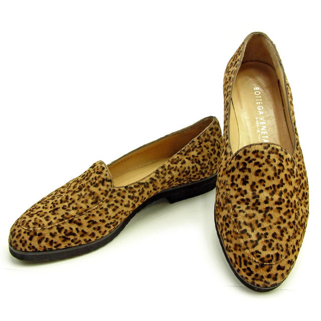 【BIGお買い物ラリー★30%OFFセール中】ボッテガヴェネタ BOTTEGAVENETA スリッポンレオパード ♯35 ラウンドトゥ ベージュ×ブラウン×ブラック レディース 中古