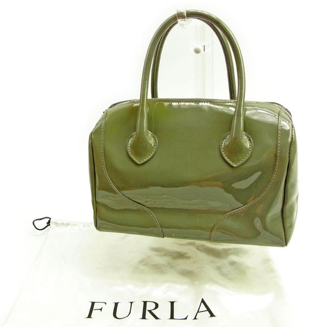 【BIGお買い物ラリー★30%OFFセール中】フルラ Furla ハンドバッグロゴチャーム モスグリーン×シルバー レディース 中古