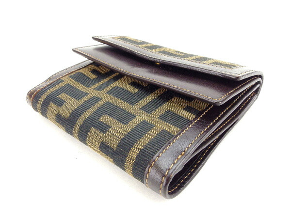 【GWタイムセール】フェンディ FENDI 三つ折り財布ズッカ Wフラップ カーキ×ブラック×ブラウン レディース 中古_2