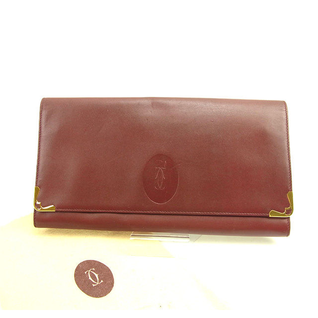 【BIGお買い物ラリー★30%OFFセール中】カルティエ CARTIER クラッチバッグマストライン ボルドー×ゴールド レディース 中古