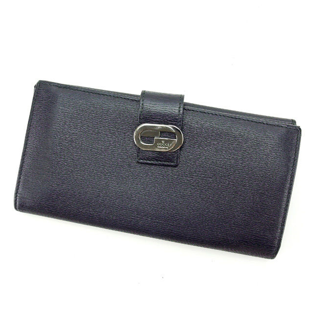 【BIGお買い物ラリー★30%OFFセール中】グッチ GUCCI 長財布インターロッキングG ブラック×ブラックシルバー レディース 中古