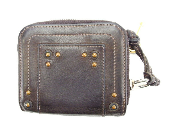 【30％OFF★土日ひと休み大売り出し】クロエ Chloe 二つ折り紙入れバティントン カデナ＆足がかり付き添い人 赤銅色×ゴールド×しろがね色 レディース 中古