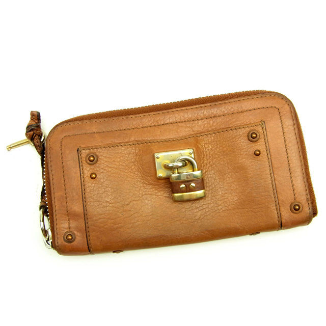 【BIGお買い物ラリー★30%OFFセール中】クロエ Chloe 長財布バティントン カデナ＆キー付き ブラウン×ゴールド×シルバー レディース 中古