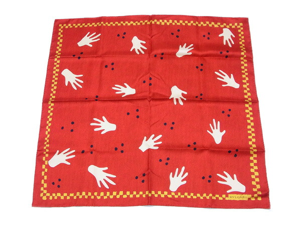 ブルガリ BVLGARI スカーフハンドモチーフ レッド×ベージュ系