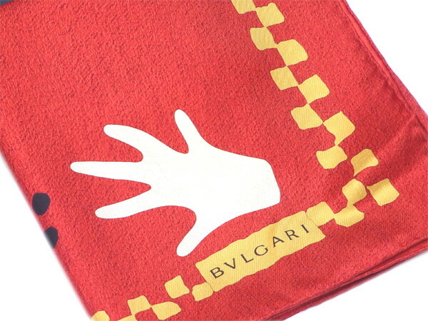 【BIGお買い物ラリー★30%OFFセール中】ブルガリ BVLGARI スカーフハンドモチーフ レッド×ベージュ系 レディース 中古 ブルガリ BVLGARI スカーフハンドモチーフ レッド×ベージュ系