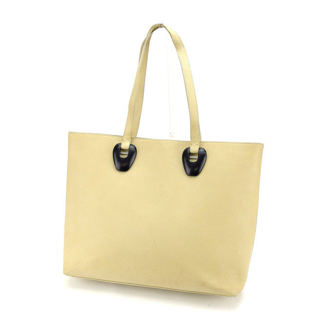 【BIGお買い物ラリー★30%OFFセール中】グッチ GUCCI トートバッグロゴプレート ベージュ×ブラック レディース 中古