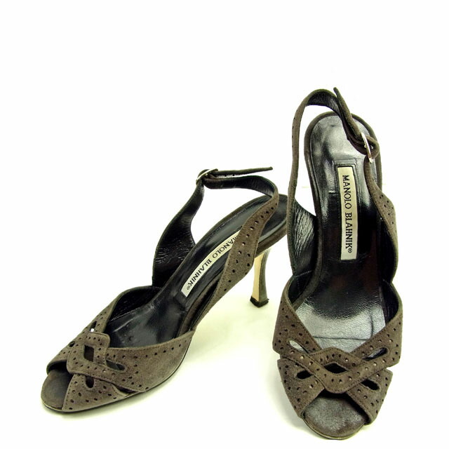 【BIGお買い物ラリー★30%OFFセール中】サンダルパンチング ♯34ハーフ スリングバック ダークグレー×シルバー レディース 中古