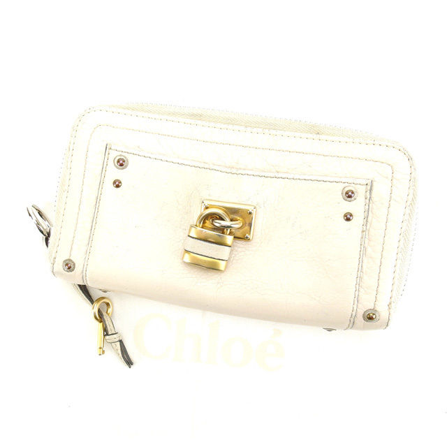 【BIGお買い物ラリー★30%OFFセール中】クロエ Chloe 長財布バティントン カデナ＆キー付き ライトベージュ×ゴールド×シルバー レディース 中古