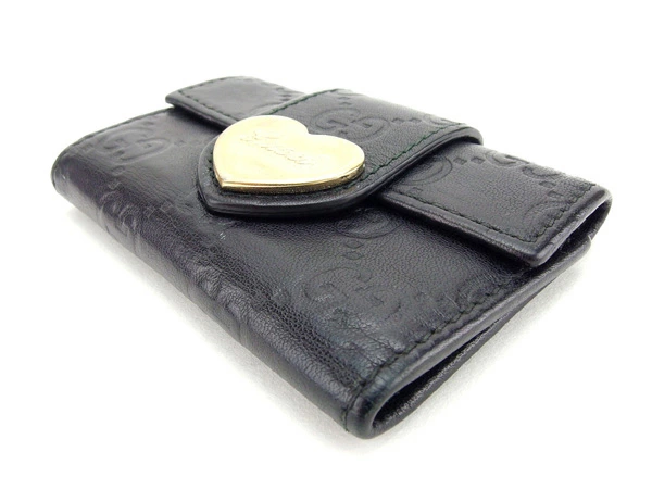 グッチ GUCCI キーケースグッチシマ ハートプレート付き ブラック×ゴールド レディース 中古_2