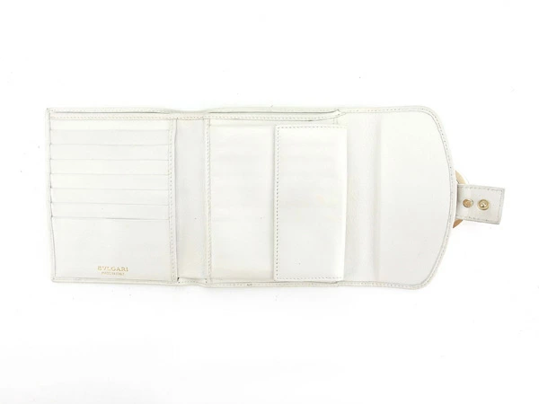 美品ブルガリ282431レザー ゴールド金具 ホワイト白 Wホック 三つ折り