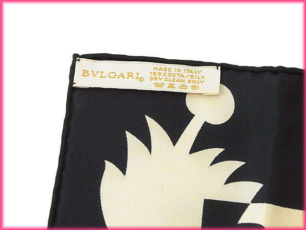 ブルガリ BVLGARI スカーフ小物アイテム柄 ベージュ×ブラック系