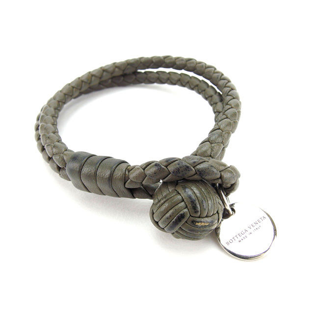 中古 ボッテガヴェネタ ブレスレット イントレチャート レザー オレンジ レディース メンズ