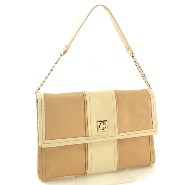 【BIGお買い物ラリー★30%OFFセール中】ケイトスペード Kate Spade ショルダーバッグロゴプレート ベージュ×アイボリー×ゴールド レディース 中古