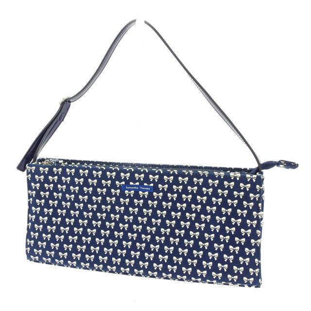 【BIGお買い物ラリー★30%OFFセール中】サマンサタバサ Samantha Thavasa ショルダーバッグ ネイビー×ホワイト レディース 中古