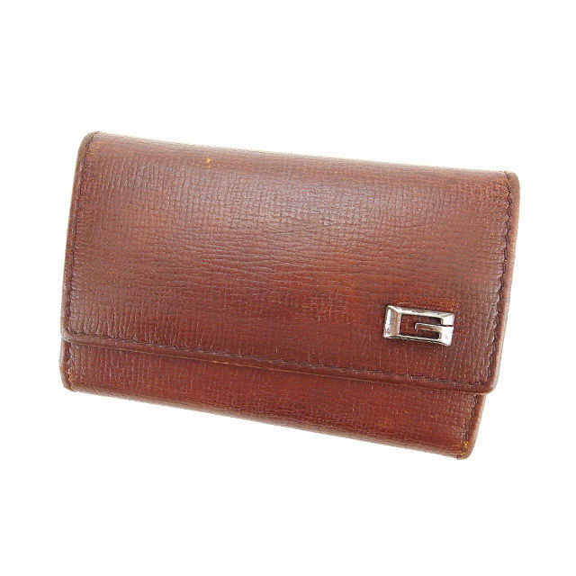 【BIGお買い物ラリー★30%OFFセール中】グッチ GUCCI キーケースGマーク ブラウン×ブラックシルバー レディース 中古