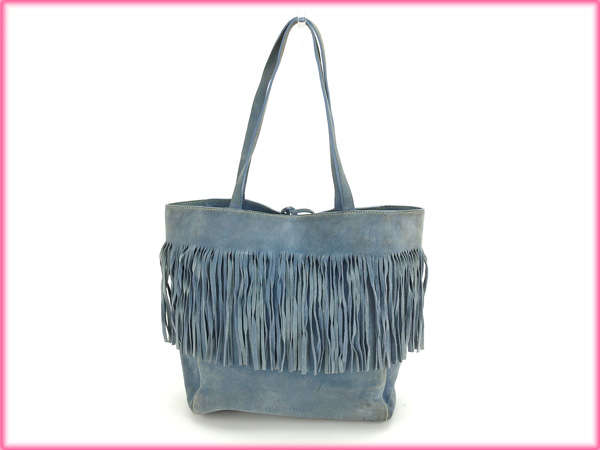 【30％OFF★週末タイムSALE】ミュウミュウ MIUMIU トートバッグフリンジ ブルー レディース 中古_1