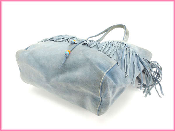 【30％OFF★週末タイムSALE】ミュウミュウ MIUMIU トートバッグフリンジ ブルー レディース 中古_3