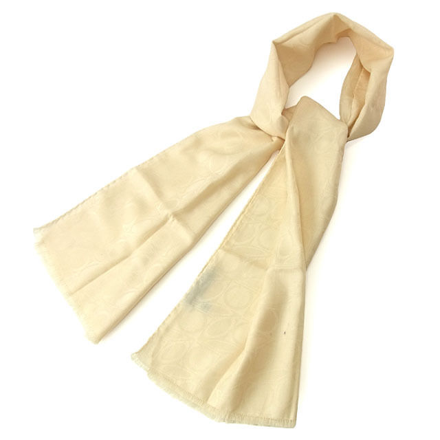 【BIGお買い物ラリー★30%OFFセール中】サルヴァトーレフェラガモ Salvatore Ferragamo ストールガンチーニ柄 フリンジ付き ライトベージュ レディース 中古