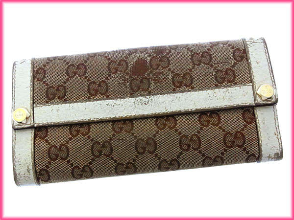 【BIGお買い物ラリー★30%OFFセール中】グッチ GUCCI 長財布ＧＧキャンバス 六角ビット付き ベージュ系×ホワイト×ゴールド レディース 中古 グッチ GUCCI 長財布 GGキャンバス 六角ビット付き ベージュ系