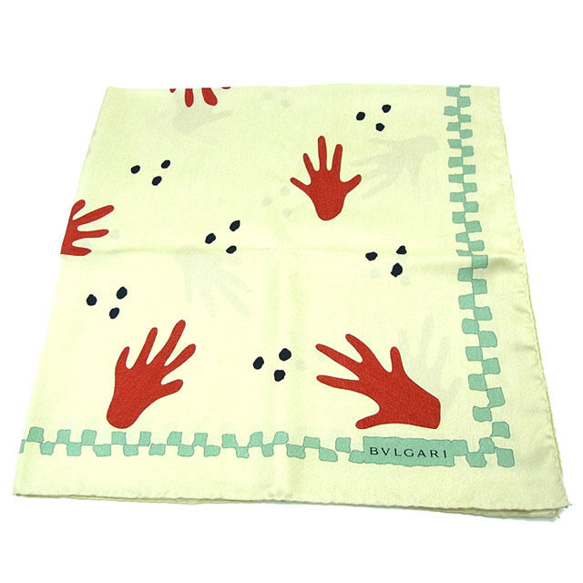 【BIGお買い物ラリー★30%OFFセール中】ブルガリ BVLGARI スカーフハンドモチーフ ベージュ×オレンジ系 レディース 中古